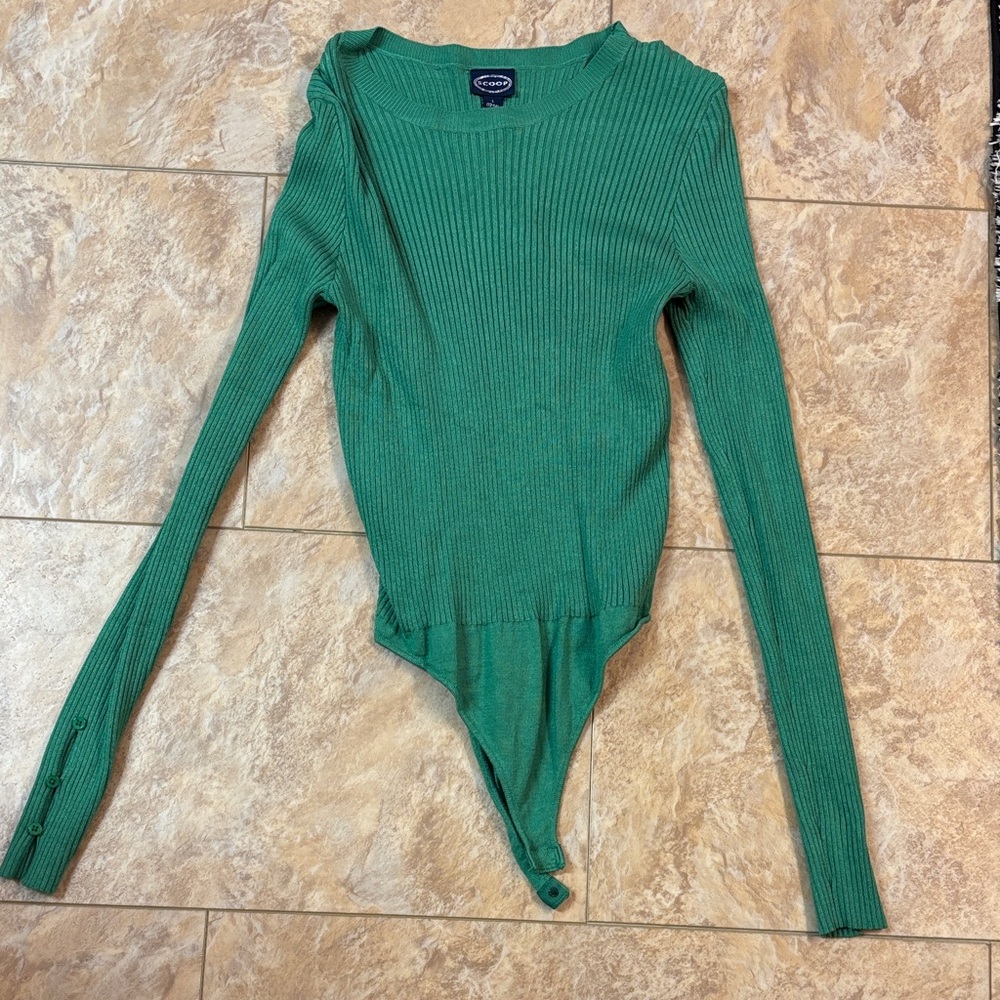 Emerald Ribbed Long Sleeve Bodysuit